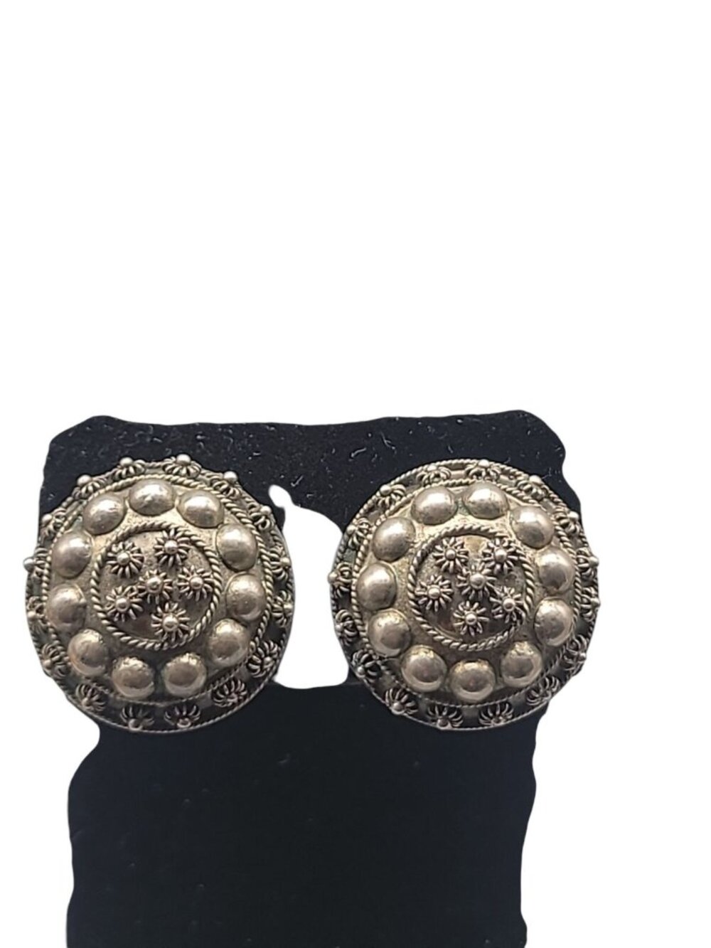 Vtg 800 Silver Dutch Zeeland Button Clip On Earrings, Mid-Century Zeeuwse Knoop